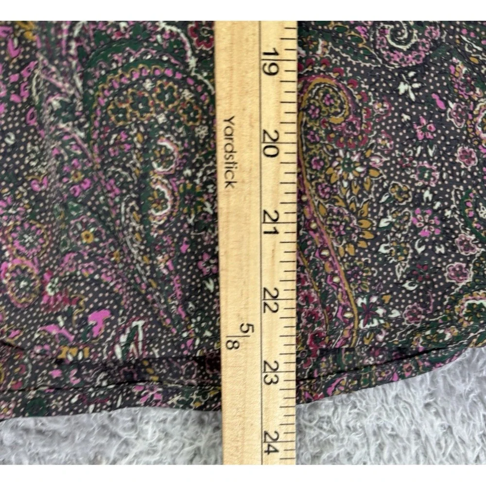 NEW Evereve Womens L Kyra Paisley Blouse Smocked V Neck Balloon Sleeve Boho USA